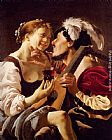 Hendrick Terbrugghen A Luteplayer Carousing With A Young Woman Holding A Roemer painting